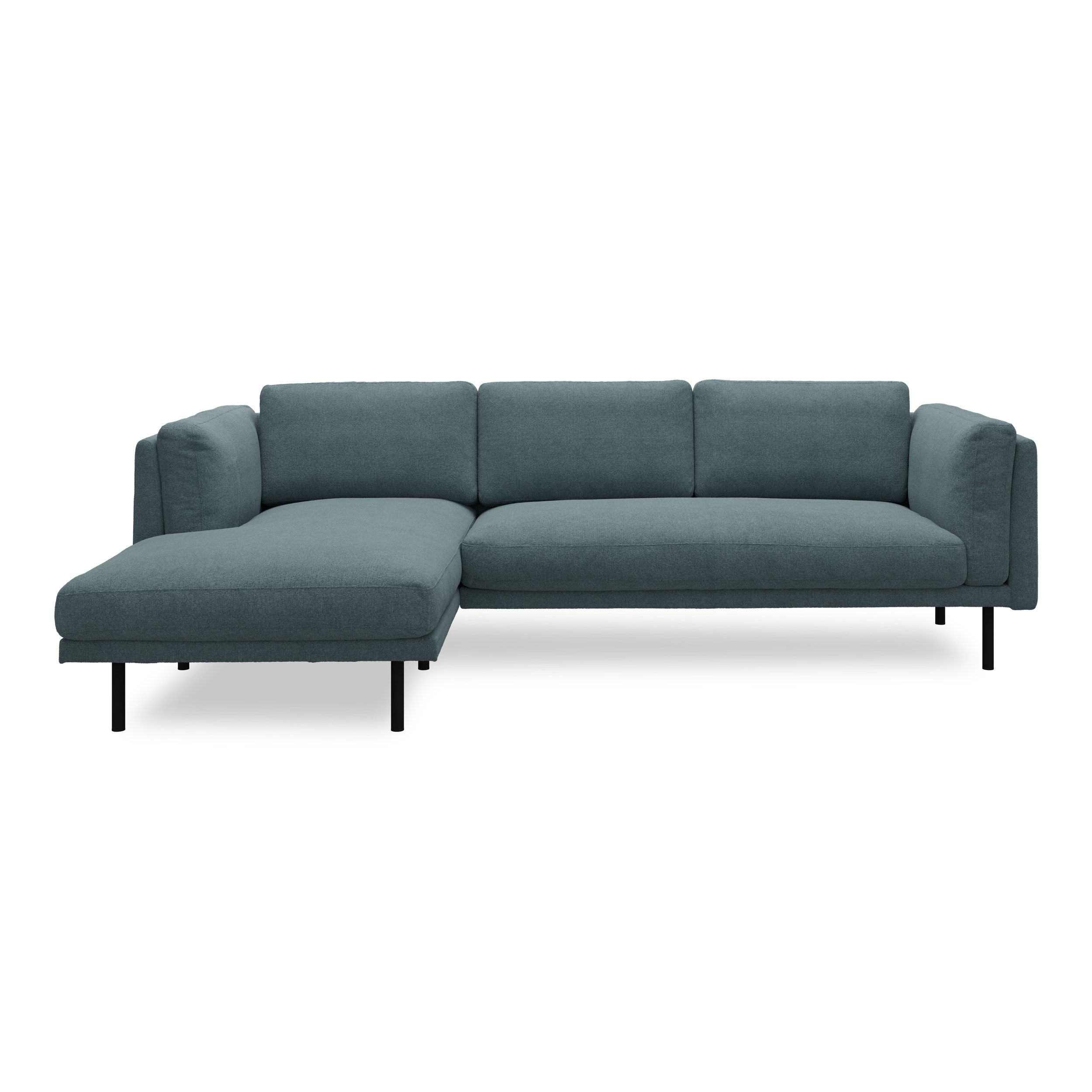 Nebel vänstervänd soffa med schäslong - Soil 90 Indigo textil och svart pulverlackerad metall