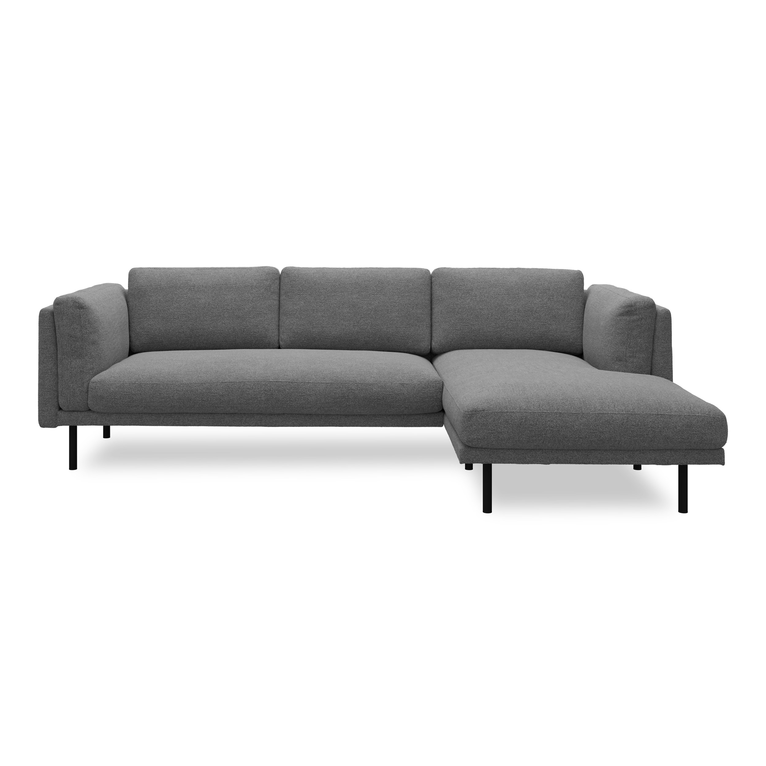 Nebel högervänd soffa med schäslong - Denno 68 Deep och svart pulverlackerad metall