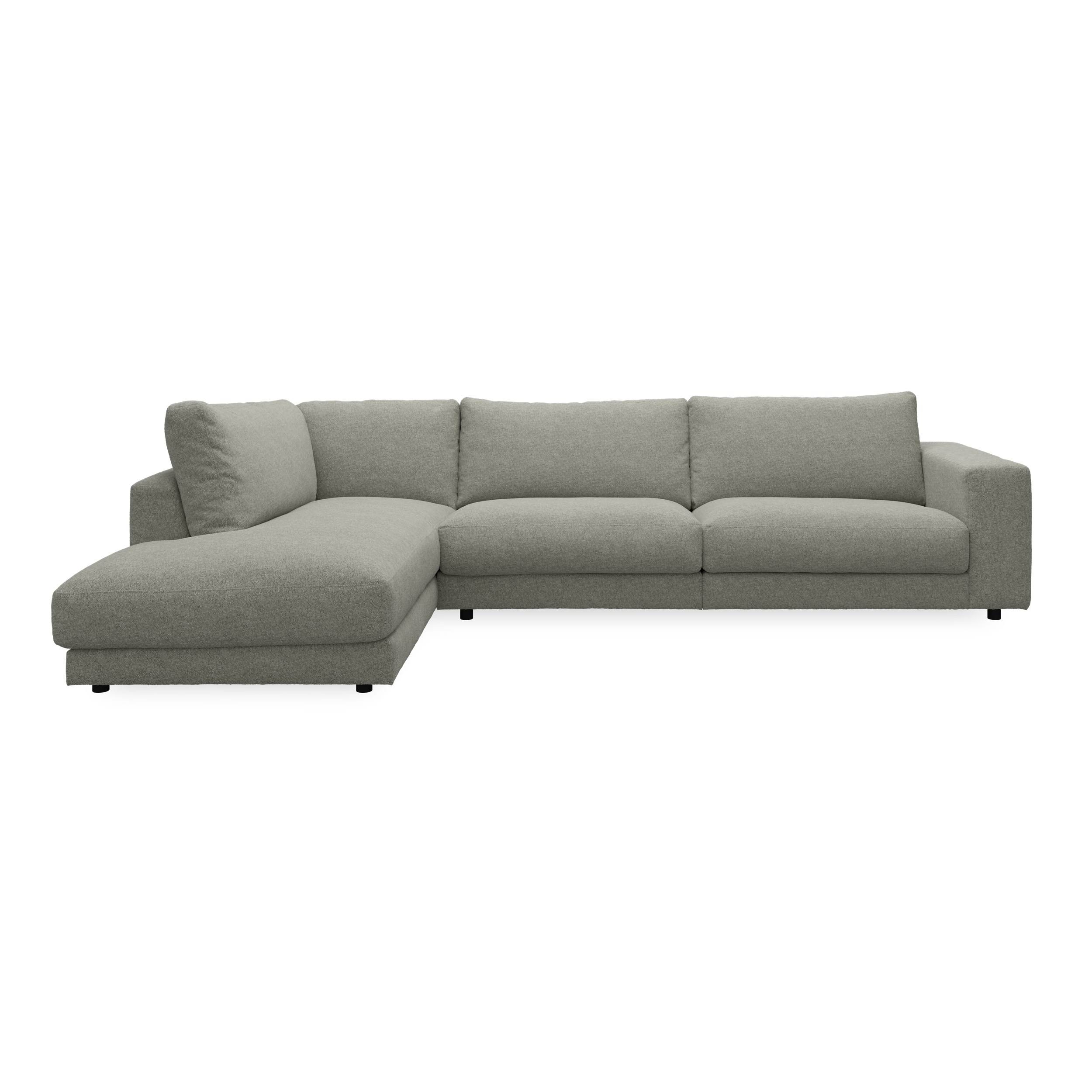 Bennent vänstervänd soffa med divan - Yelda Light Grey klädsel, ben i svart plast och S:skum/fib/din/sili R:Dun/skum