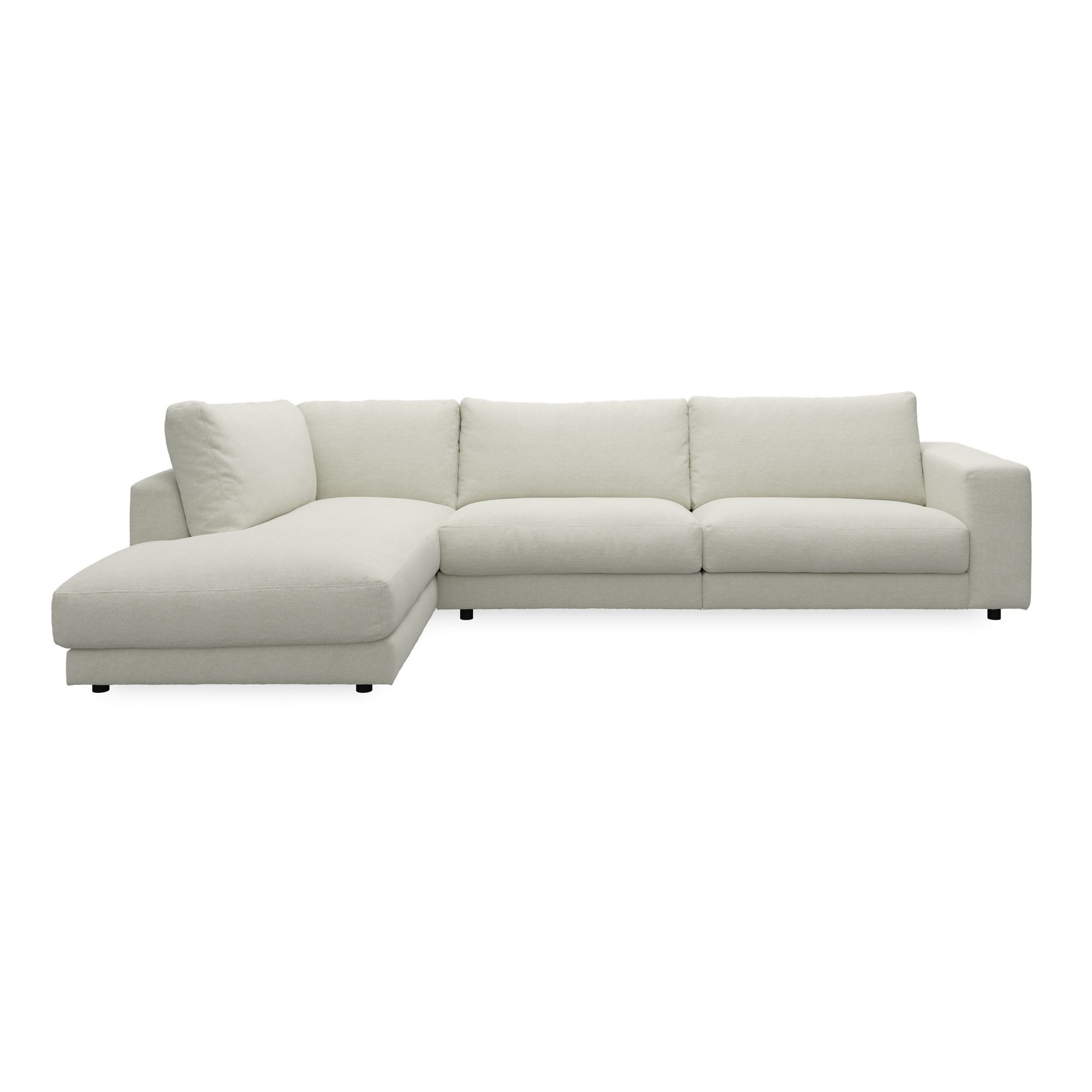 Bennent vänstervänd soffa med divan - Yelda Natur klädsel, ben i svart plast och S:skum/fib/din/sili R:Dun/skum
