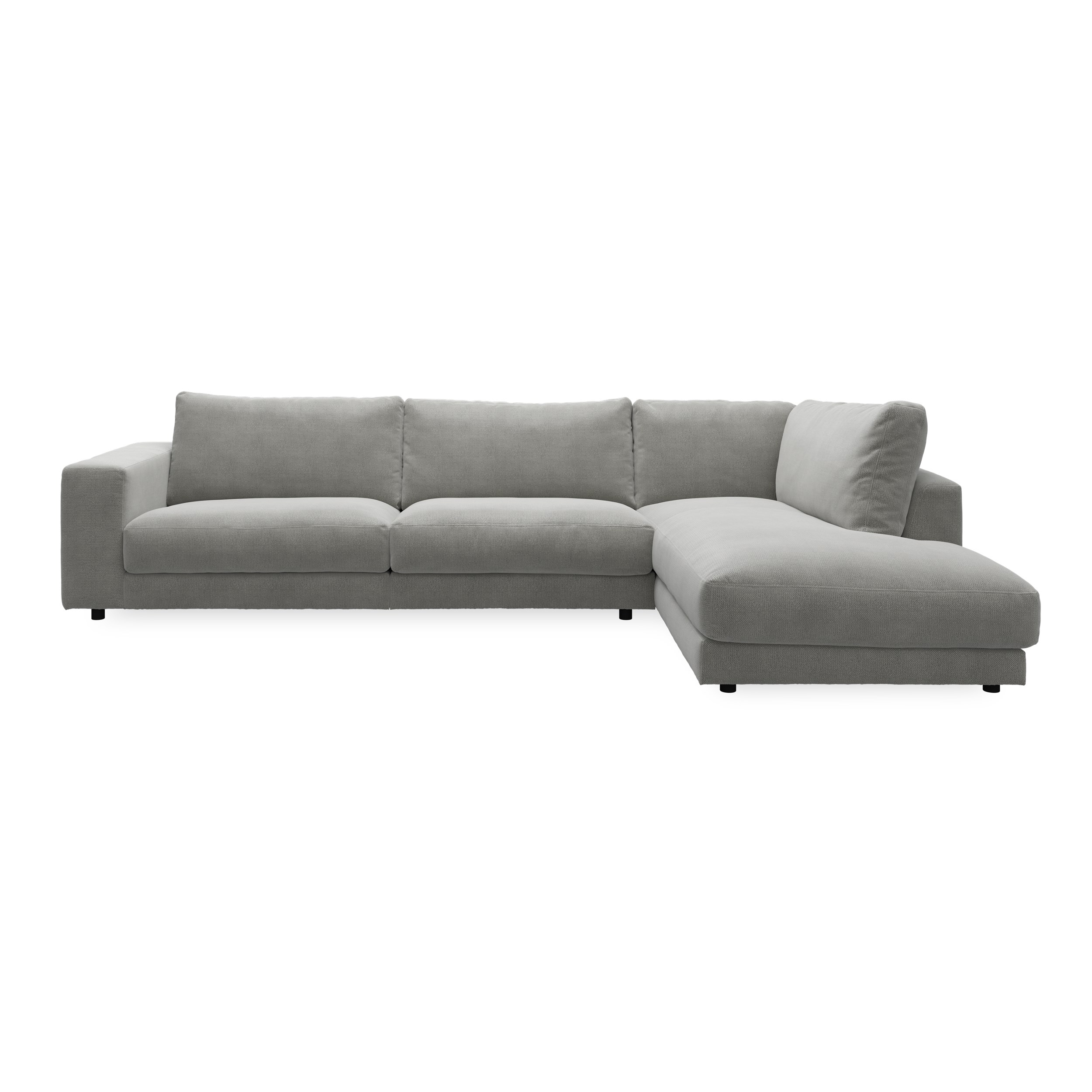 Bennent högervänd soffa med divan - Picasso Anthrazit klädsel, ben i svart plast och S:skum/fib/din/sili R:Dun/skum