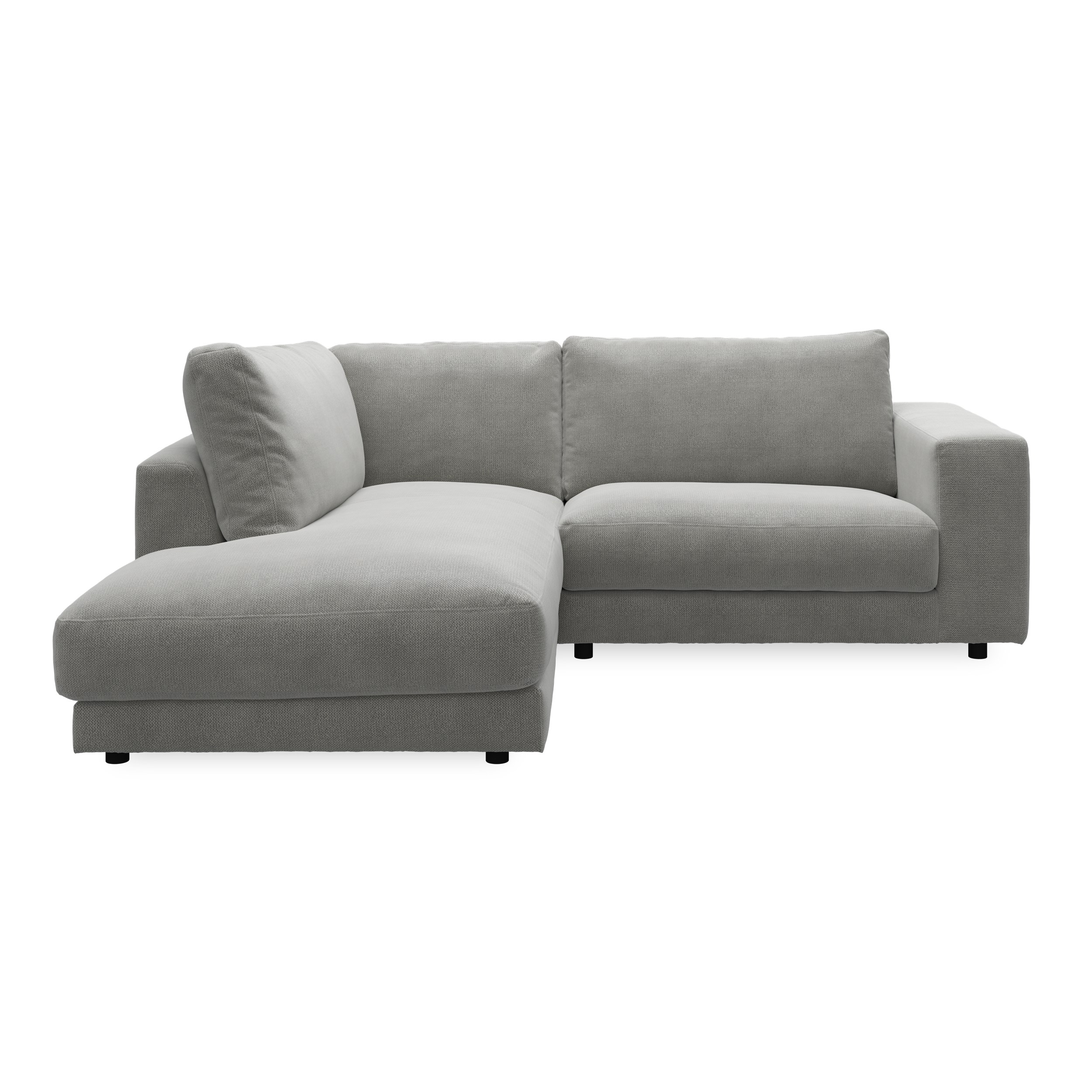 Bennent vänstervänd soffa med divan - Picasso Anthrazit klädsel, ben i svart plast och S:skum/fib/din/sili R:Dun/skum