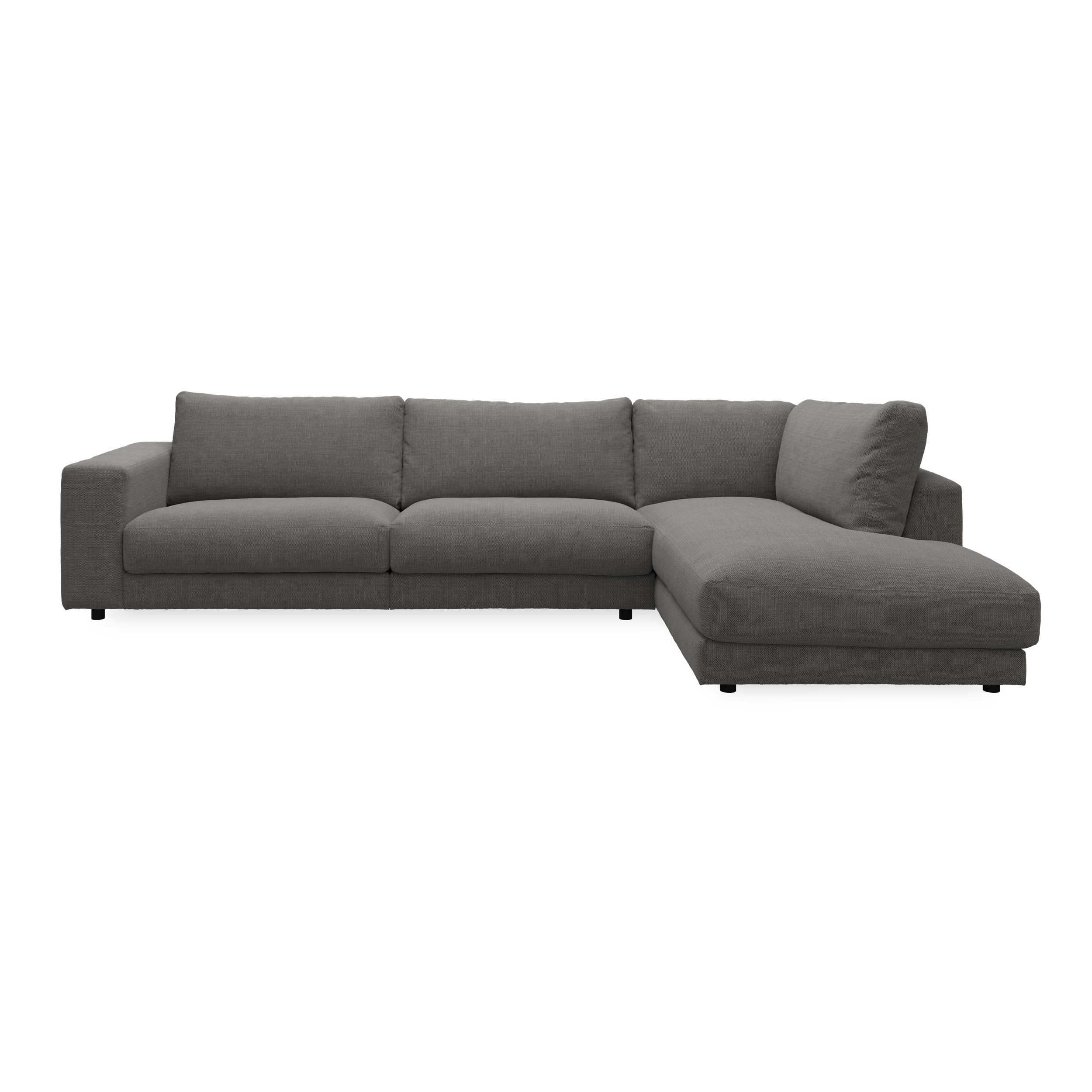 Bennent högervänd soffa med divan - Picasso Black klädsel, ben i svart plast och S:skum/fib/din/sili R:Dun/skum
