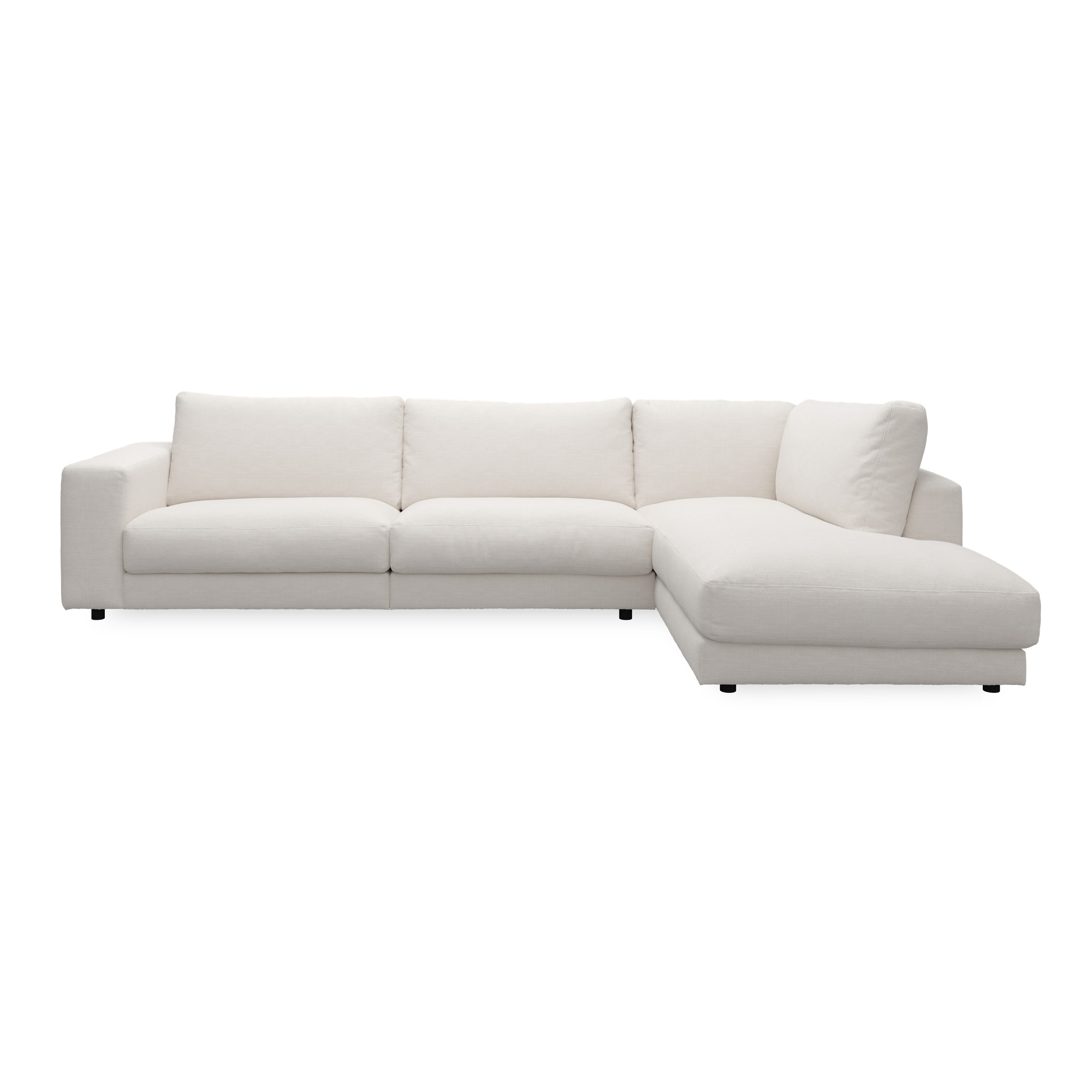 Bennent högervänd soffa med divan - Picasso Natur klädsel, ben i svart plast och S:skum/fib/din/sili R:Dun/skum