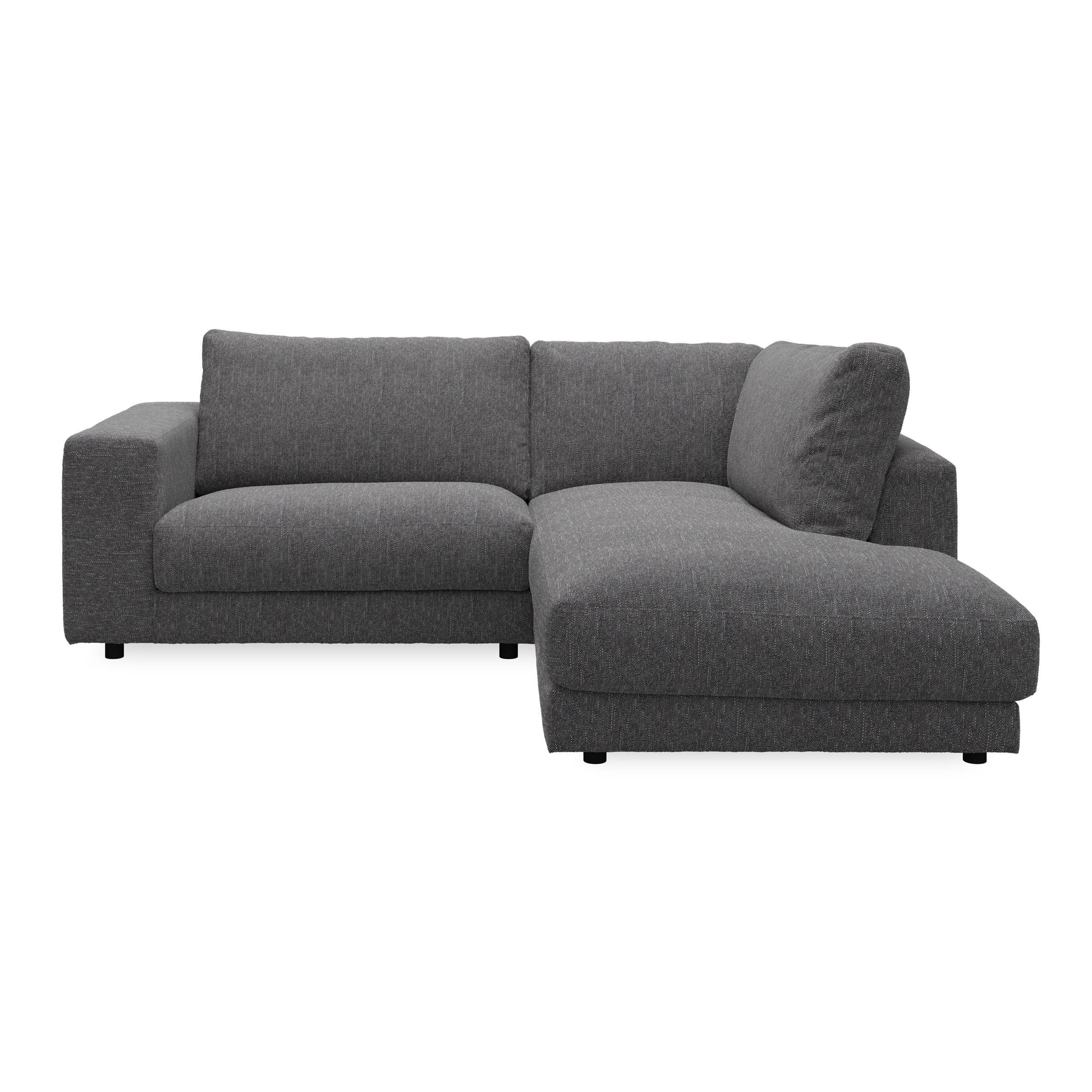 Bennent högervänd soffa med divan - Yelda Grey klädsel, ben i svart plast och S:skum/fib/din/sili R:Dun/skum