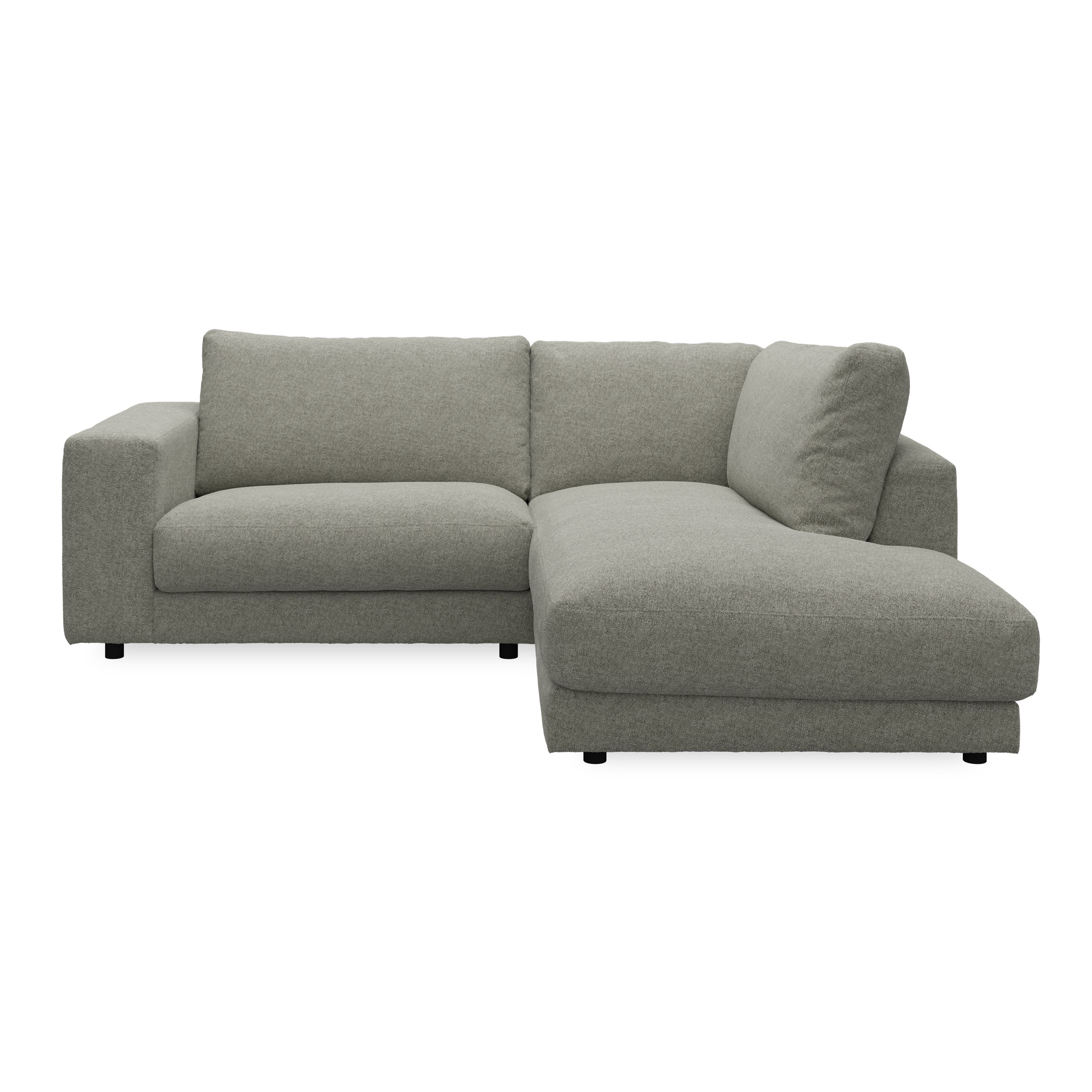 Bennent högervänd soffa med divan - Yelda Light Grey klädsel, ben i svart plast och S:skum/fib/din/sili R:Dun/skum