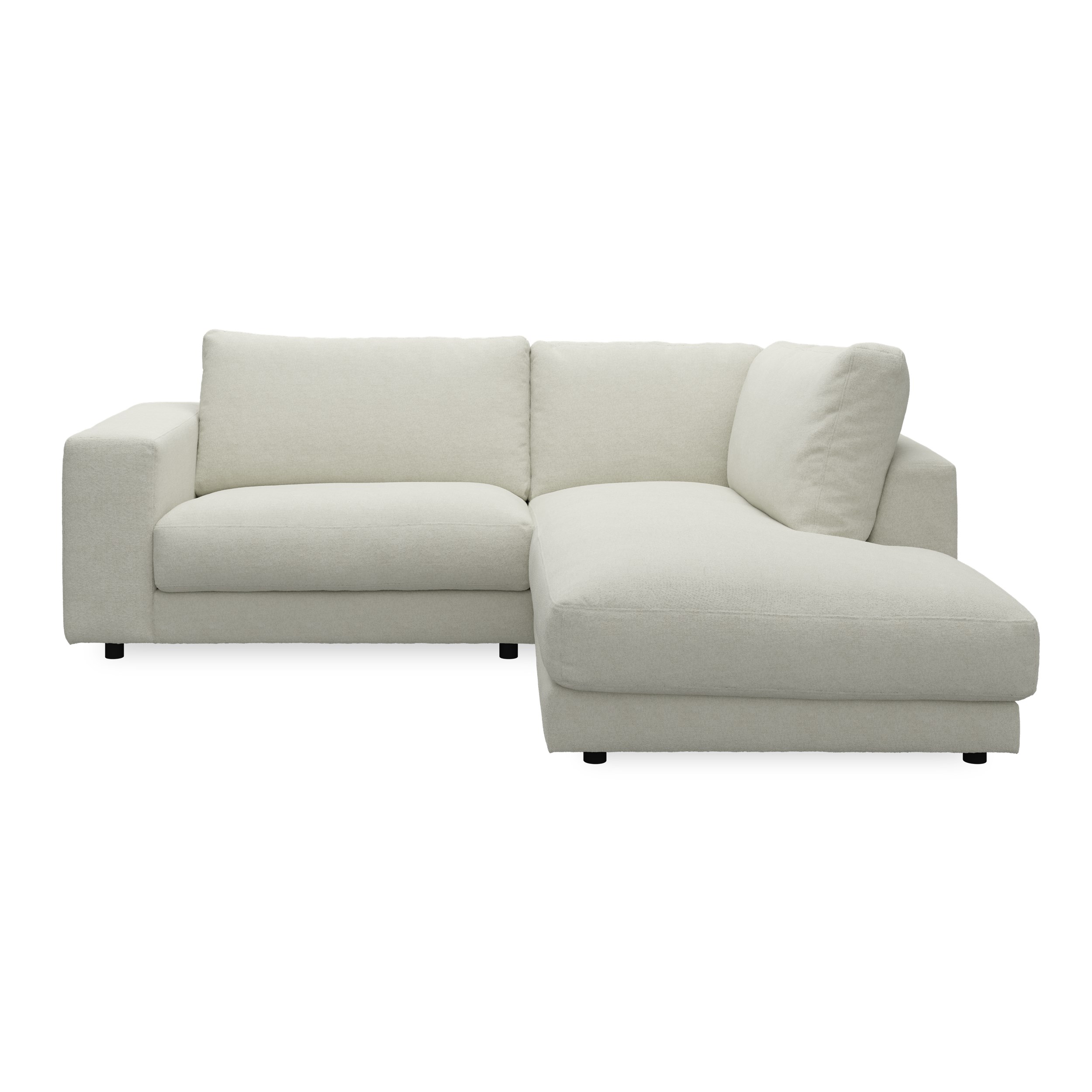 Bennent högervänd soffa med divan - Yelda Natur klädsel, ben i svart plast och S:skum/fib/din/sili R:Dun/skum