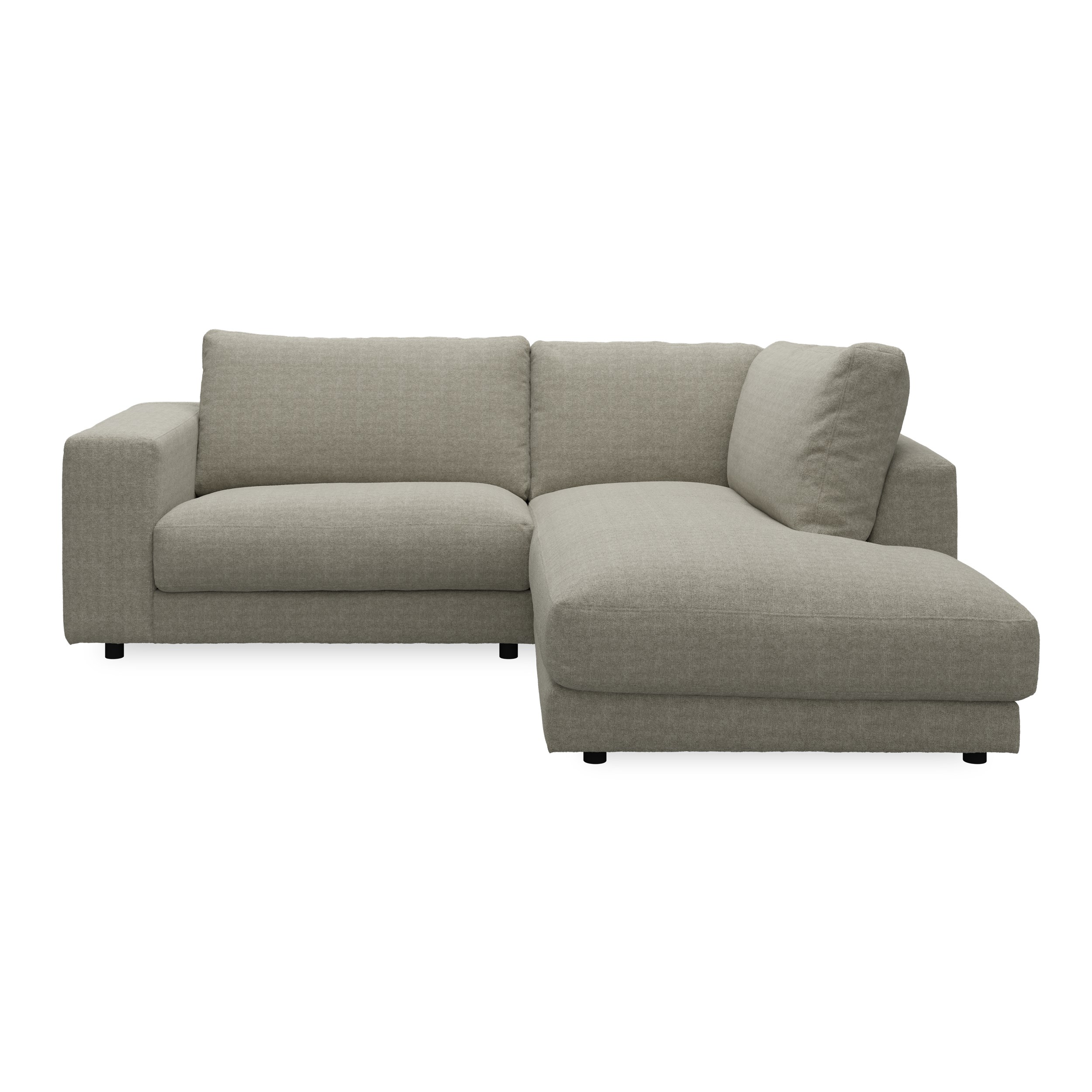 Bennent högervänd soffa med divan - Yelda Taupe klädsel, ben i svart plast och S:skum/fib/din/sili R:Dun/skum