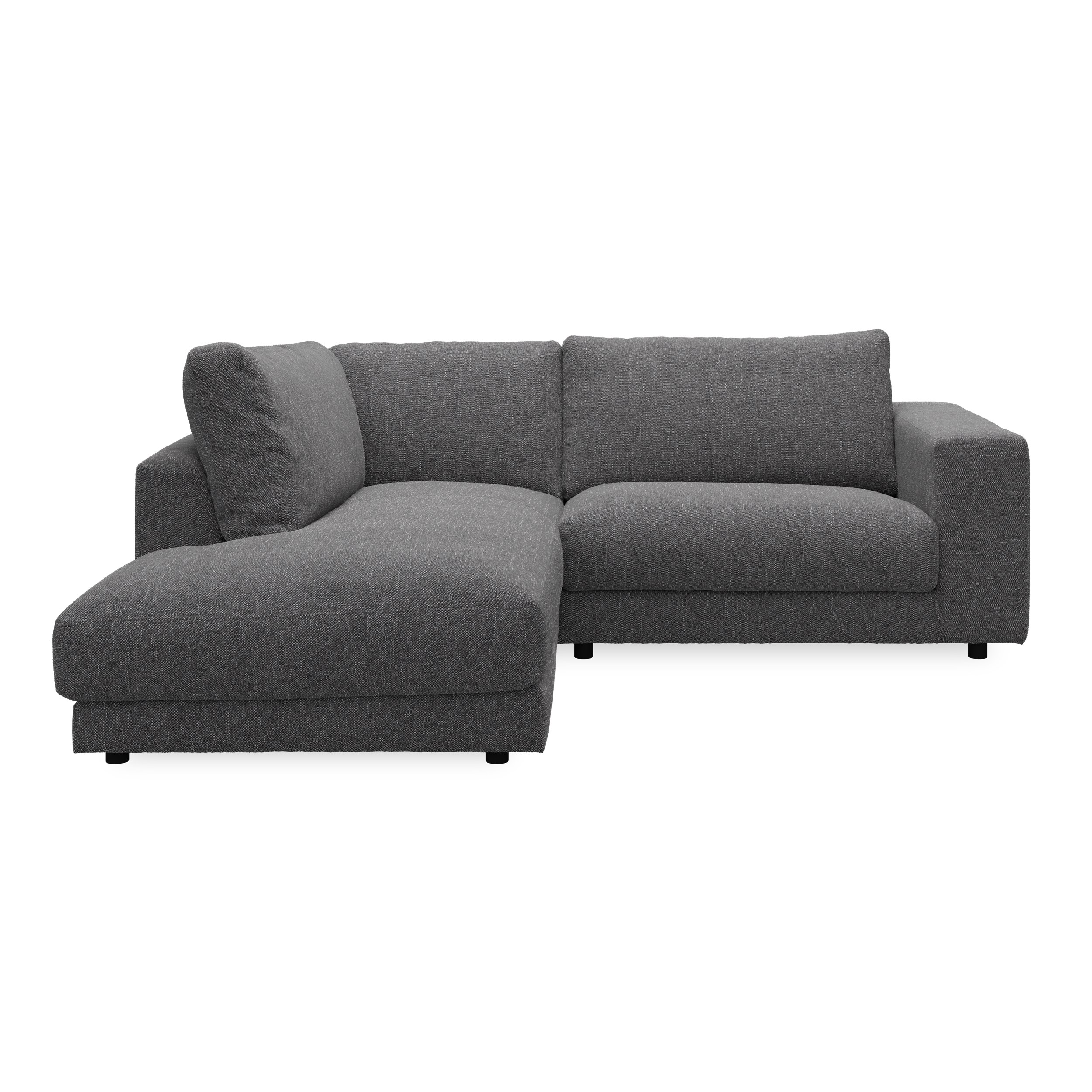 Bennent vänstervänd soffa med divan - Yelda Grey klädsel, ben i svart plast och S:skum/fib/din/sili R:Dun/skum