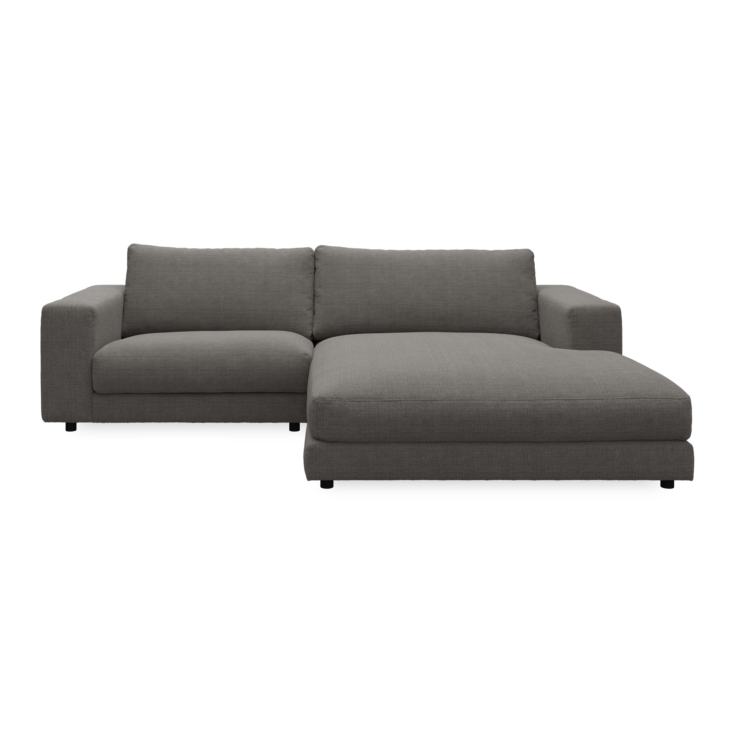 Bennent högervänd soffa med schäslong - Picasso Black klädsel, ben i svart plast och S:skum/fib/din/sili R:Dun/skum
