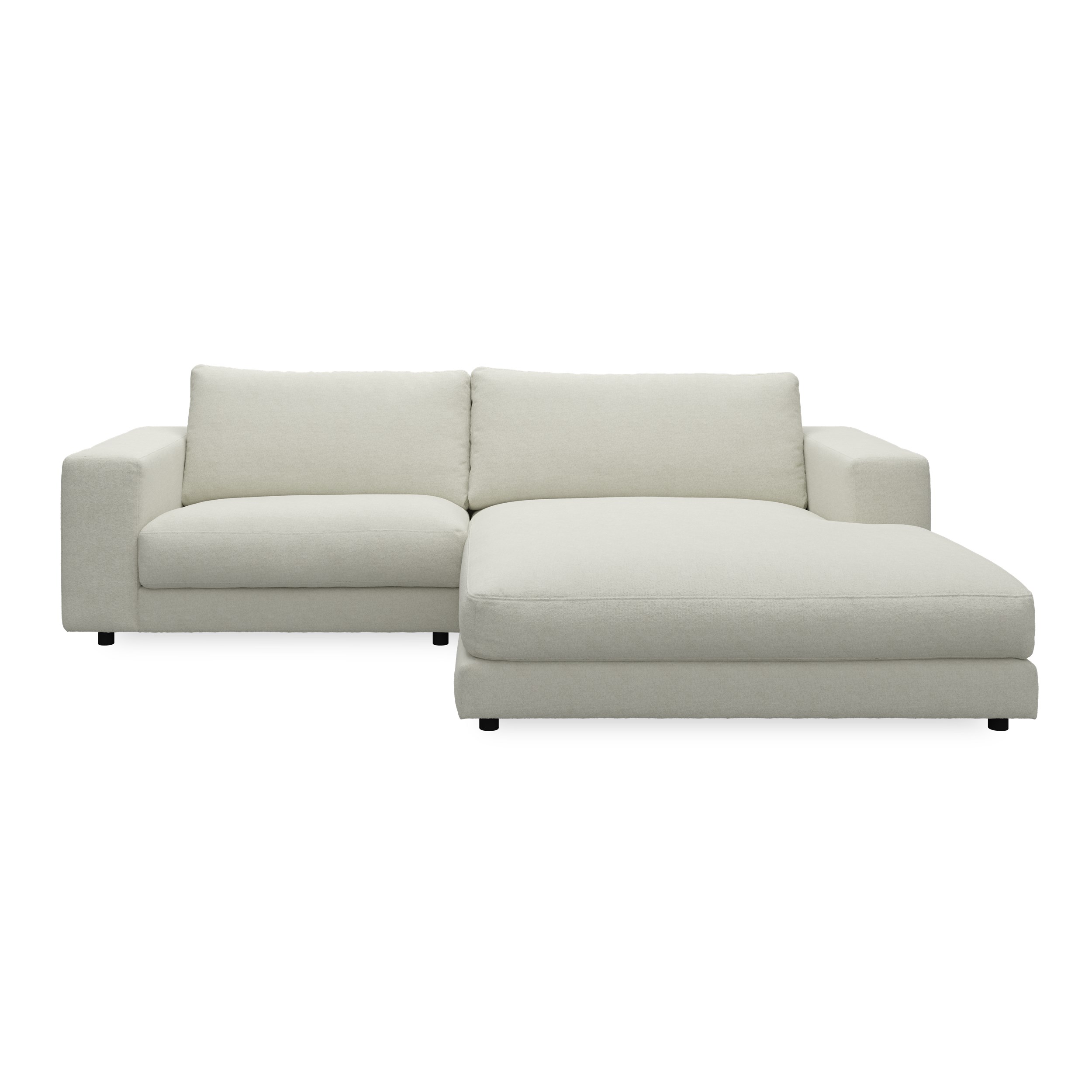 Bennent högervänd soffa med schäslong - Yelda Natur klädsel, ben i svart plast och S:skum/fib/din/sili R:Dun/skum