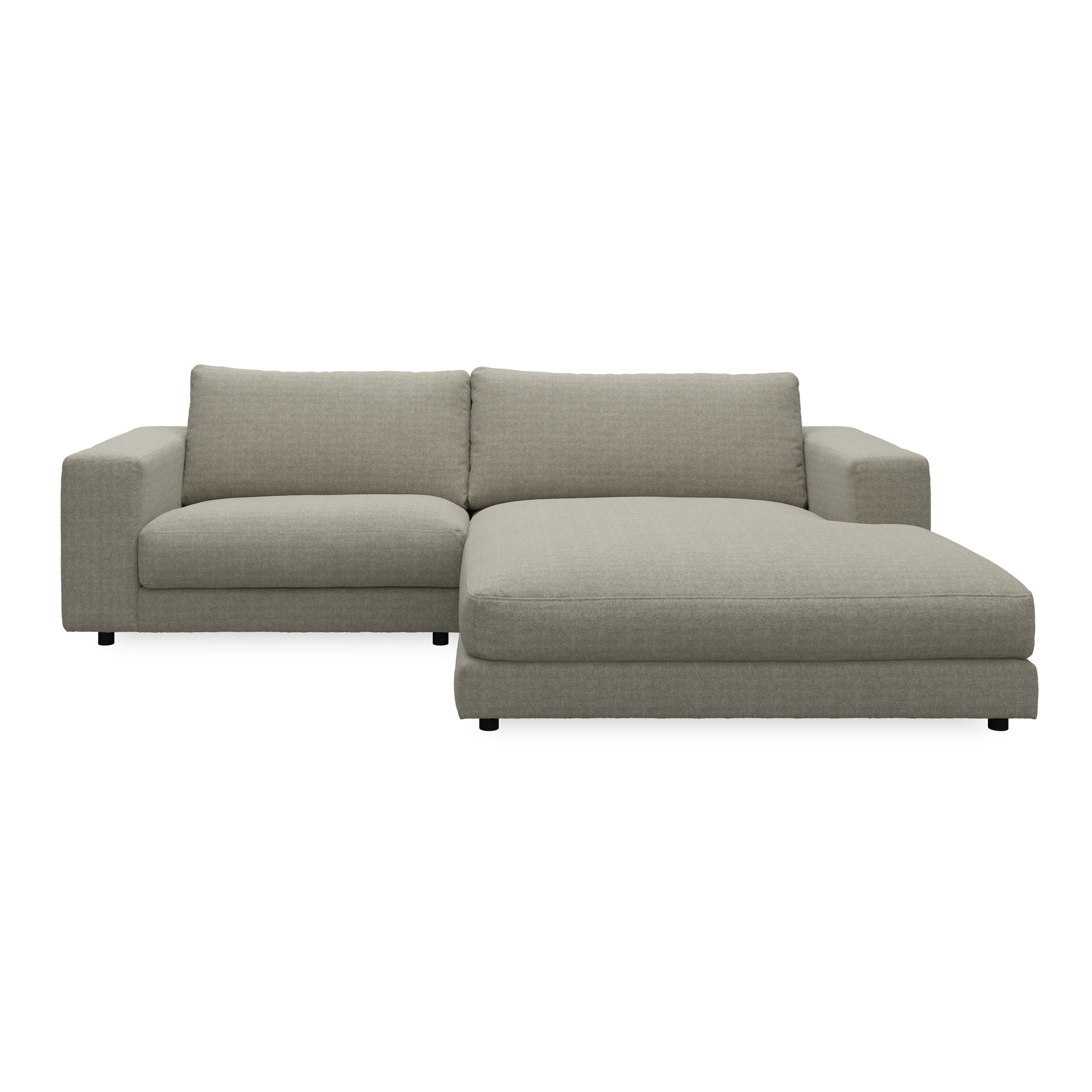 Bennent högervänd soffa med schäslong - Yelda Taupe klädsel, ben i svart plast och S:skum/fib/din/sili R:Dun/skum
