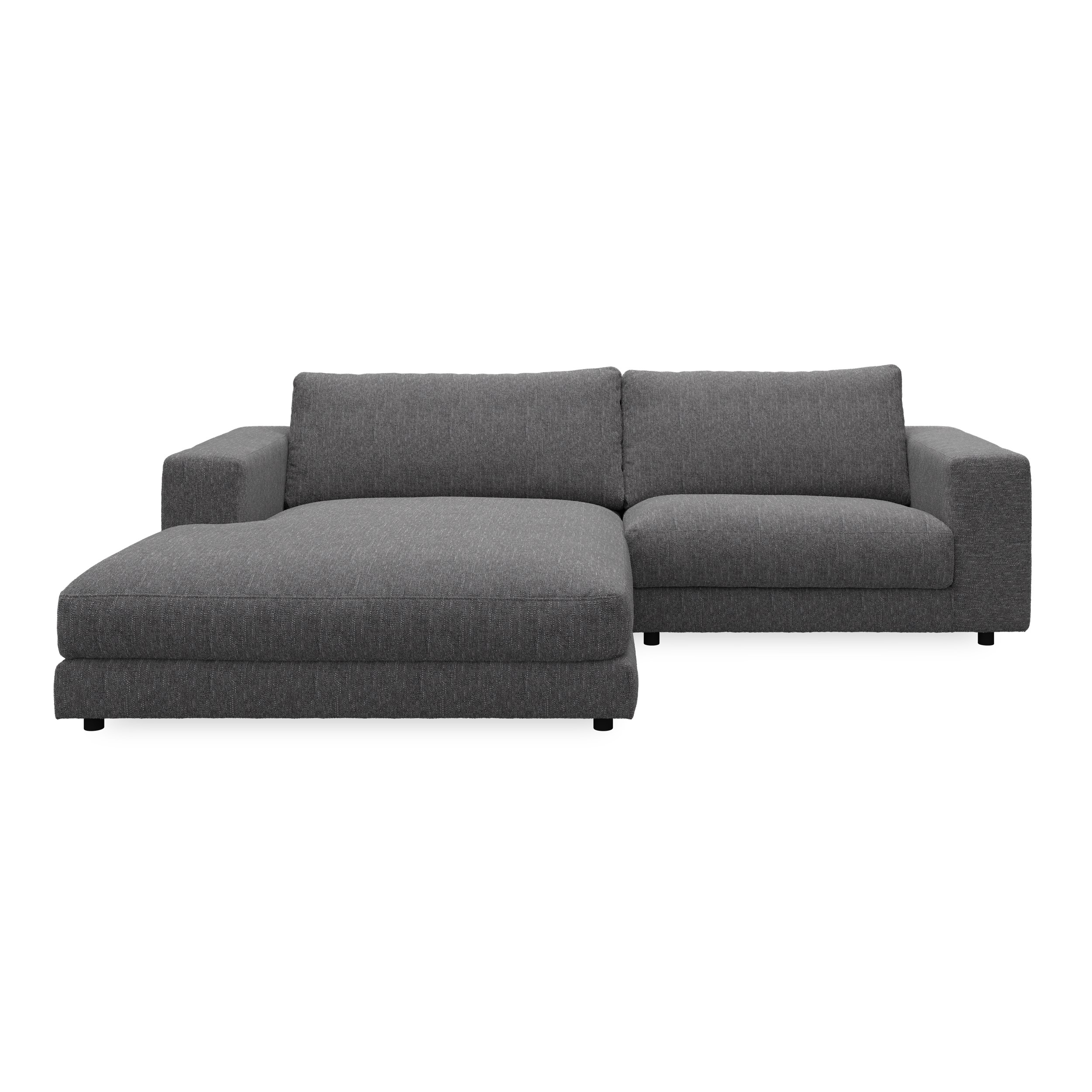 Bennent vänstervänd soffa med schäslong - Yelda Grey klädsel, ben i svart plast och S:skum/fib/din/sili R:Dun/skum