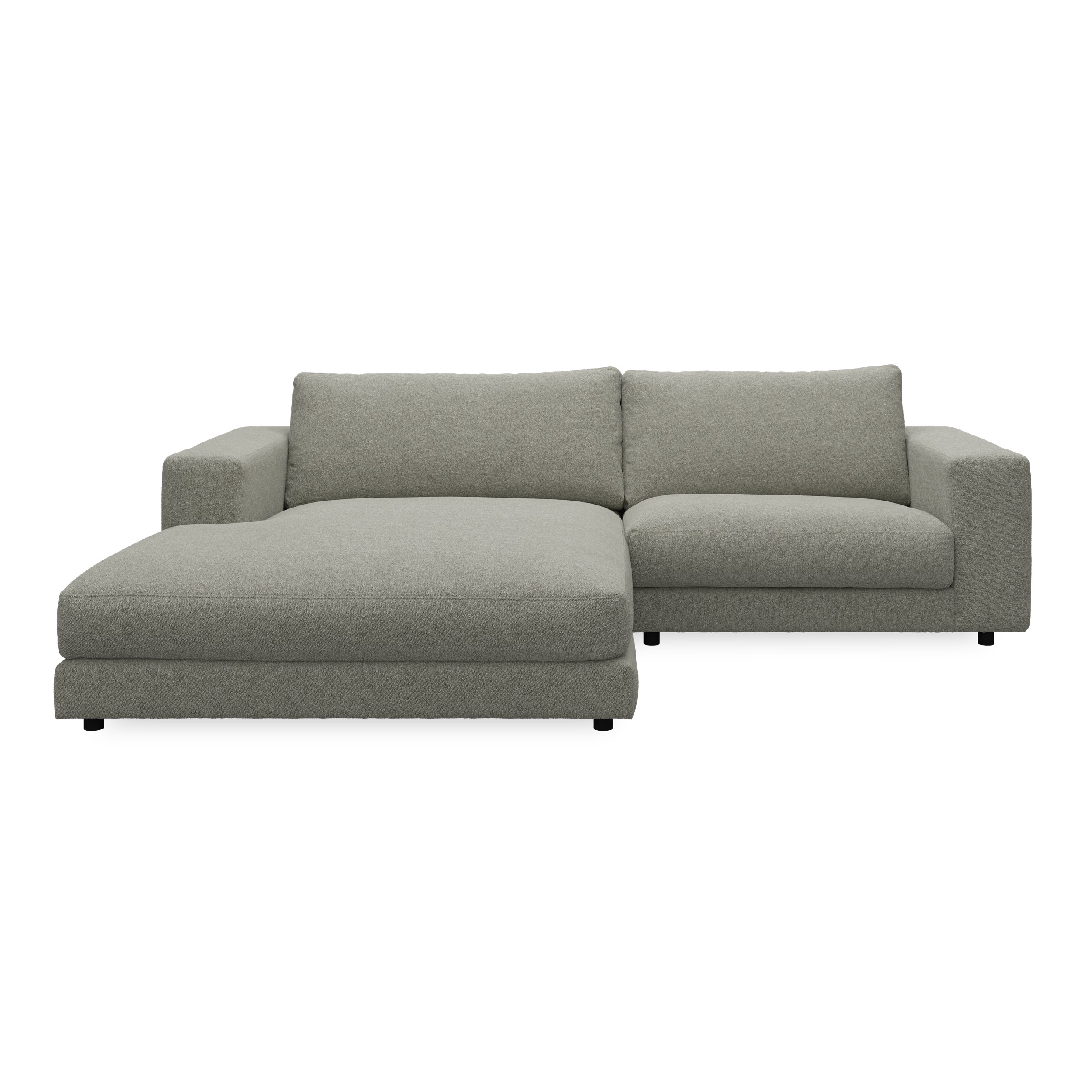 Bennent vänstervänd soffa med schäslong - Yelda Light Grey klädsel, ben i svart plast och S:skum/fib/din/sili R:Dun/skum