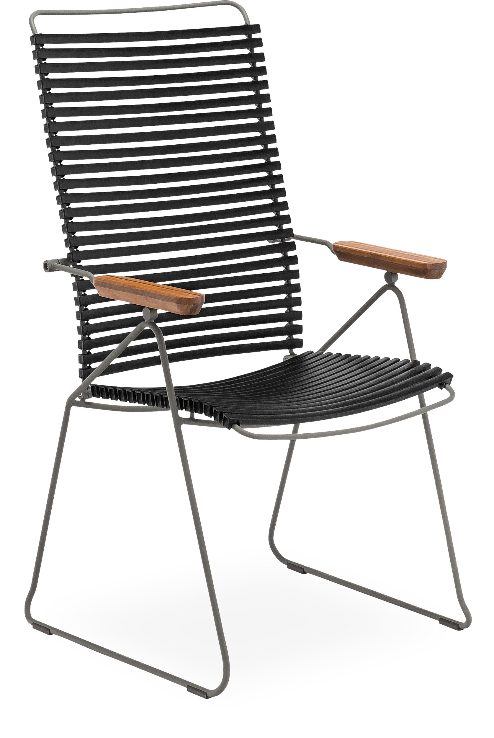 Click Positionsstol - Svarta plastlameller fv 20, stomme i stålgrå metall och armstöd i bambu