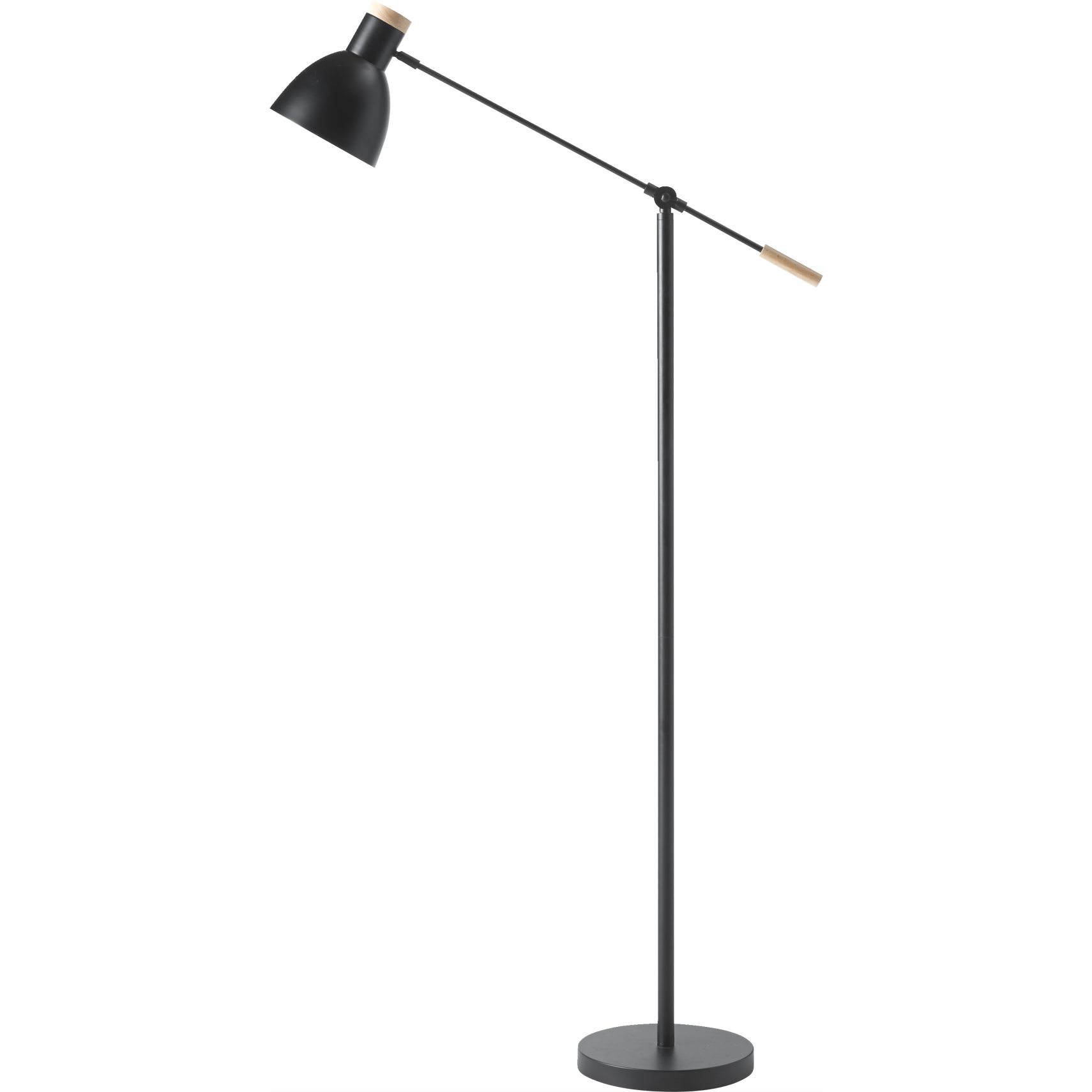 Read Golvlampa 156 cm - Svart metallskärm med trätopp och svart metallfot